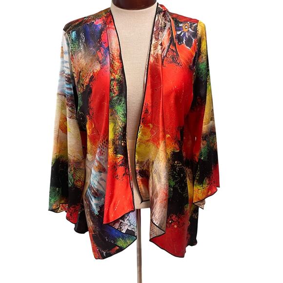 VTG Satin Silk Kimono Size Medium Colorful Artsy Eclectic Maximalist Unique - Picture 1 of 5